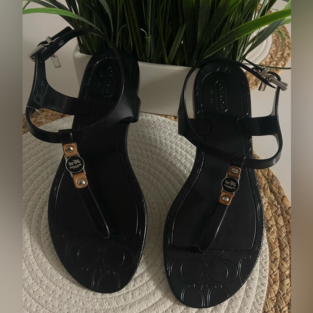 Coach black flat sandals